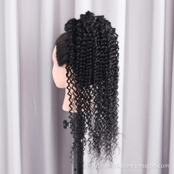 Natural African Girl Deep Wave Human Hair Drawstring Ponytail Clip In Hair Extensions Natural Color Puff Ponytail Products